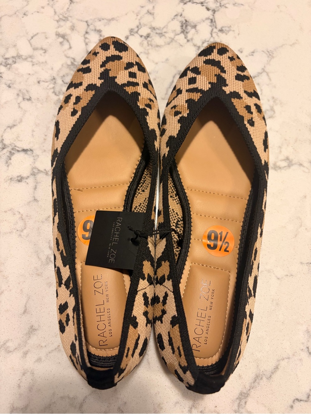 Rachel Zoe Tan and Black Leopard Knit Pointed-Toe Flats